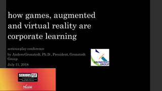 how games, augmented
and virtual reality are
corporate learning
serious play conference
by Anders Gronstedt, Ph.D., President, Gronstedt
Group
July 11, 2018
 