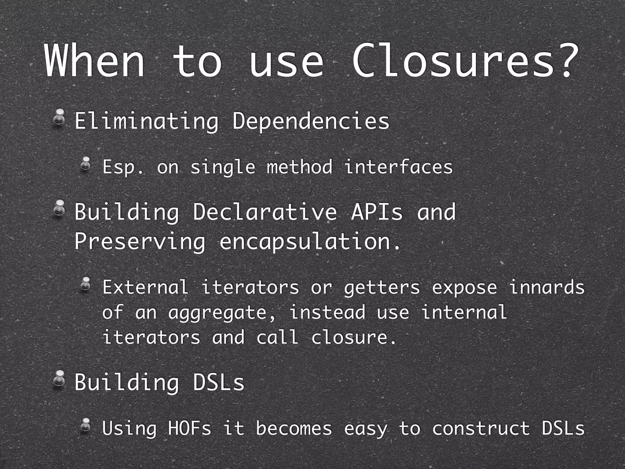 More on Closures
Memoized Closures and @Memoized
methods
Remember me and I’ll help you!
Trampolined Closures and
@TailRecursive methods
Don’t jump that high, but instead jump
many times!
 