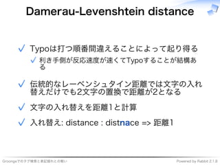 ���������������������� �����������������������
Damerau-Levenshtein distance
�����������������������
�������������������������
�
✓
✓
����������������������
��������������������
✓
��������������✓
���������������������na���������✓
 
