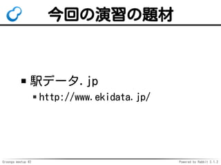 Groonga meetup #2 Powered by Rabbit 2.1.2
ؤ}
kǩ`.jp
http://www.ekidata.jp/
 