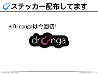 ステッカー配布してます
Droongaは今回初!

Groongaを支える取り組み

Powered by Rabbit 2.1.2

 