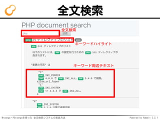 Mroonga・PGroongaを使った 全文検索システムの実装方法 Powered by Rabbit 2.2.1
全文検索
 