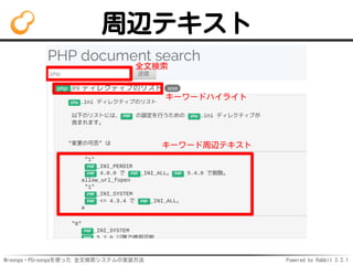 Mroonga・PGroongaを使った 全文検索システムの実装方法 Powered by Rabbit 2.2.1
周辺テキスト
 