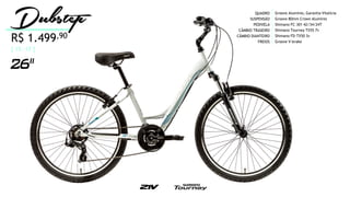 [ 15 -17 ]
QUADRO
SUSPENSÃO
PEDIVELA
CÂMBIO TRASEIRO
CÂMBIO DIANTEIRO
FREIOS
Groove Alumínio, Garantia Vitalícia
Groove 80mm Crown Alumínio
Shimano FC-301 42/34/24T
Shimano Tourney TX55 7v
Shimano FD-TX50 3v
Groove V-brakeR$ 1.499,90
 