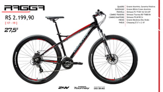 QUADRO
SUSPENSÃO
PEDIVELA
CÂMBIO TRASEIRO
CÂMBIO DIANTEIRO
FREIOS
PNEUS
Groove Alumínio, Garantia Vitalícia
Groove 80mm Crown Alumínio
Shimano FC-TY301 42/34/24T
Shimano Tourney RD-TX800 8v
Shimano FD-M190 3v
Groove Mecânico Disc Brake
Chaoyang 27,5" x 2.10"[ 17 - 19 ]
R$ 2.199,90
 