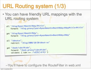 URL Routing system (1/3)
• You can have friendly URL mappings with the
URL routing system
–You’ll have to configure the Ro...