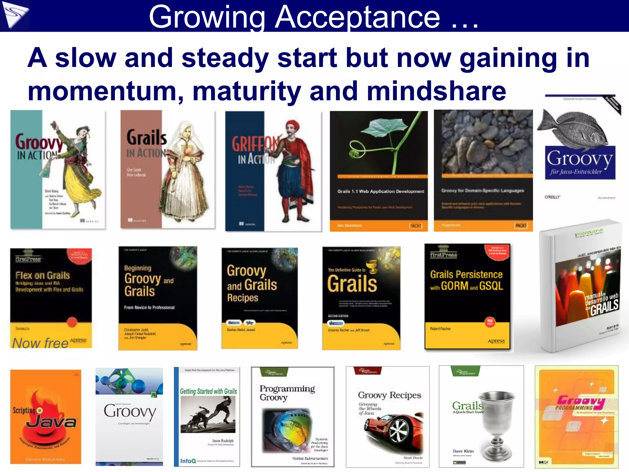 Growing Acceptance …
  A slow and steady start but now gaining in
  momentum, maturity and mindshare




Now free
 