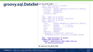 DataSet example…
27
def athletes = sql.dataSet('Athlete')
athletes.each { println it.firstname }
athletes.add(
firstname: 'Paula',
lastname: 'Radcliffe',
dateOfBirth: '1973-12-17'
)
athletes.each { println it.firstname }
def runs = sql.dataSet('AthleteRun').findAll { it.firstname == 'Khalid' }
runs.each { println "$it.lastname $it.venue" }
Paul
Khalid
Ronaldo
Paul
Khalid
Ronaldo
Paula
Khannouchi London
Khannouchi Chicago
 