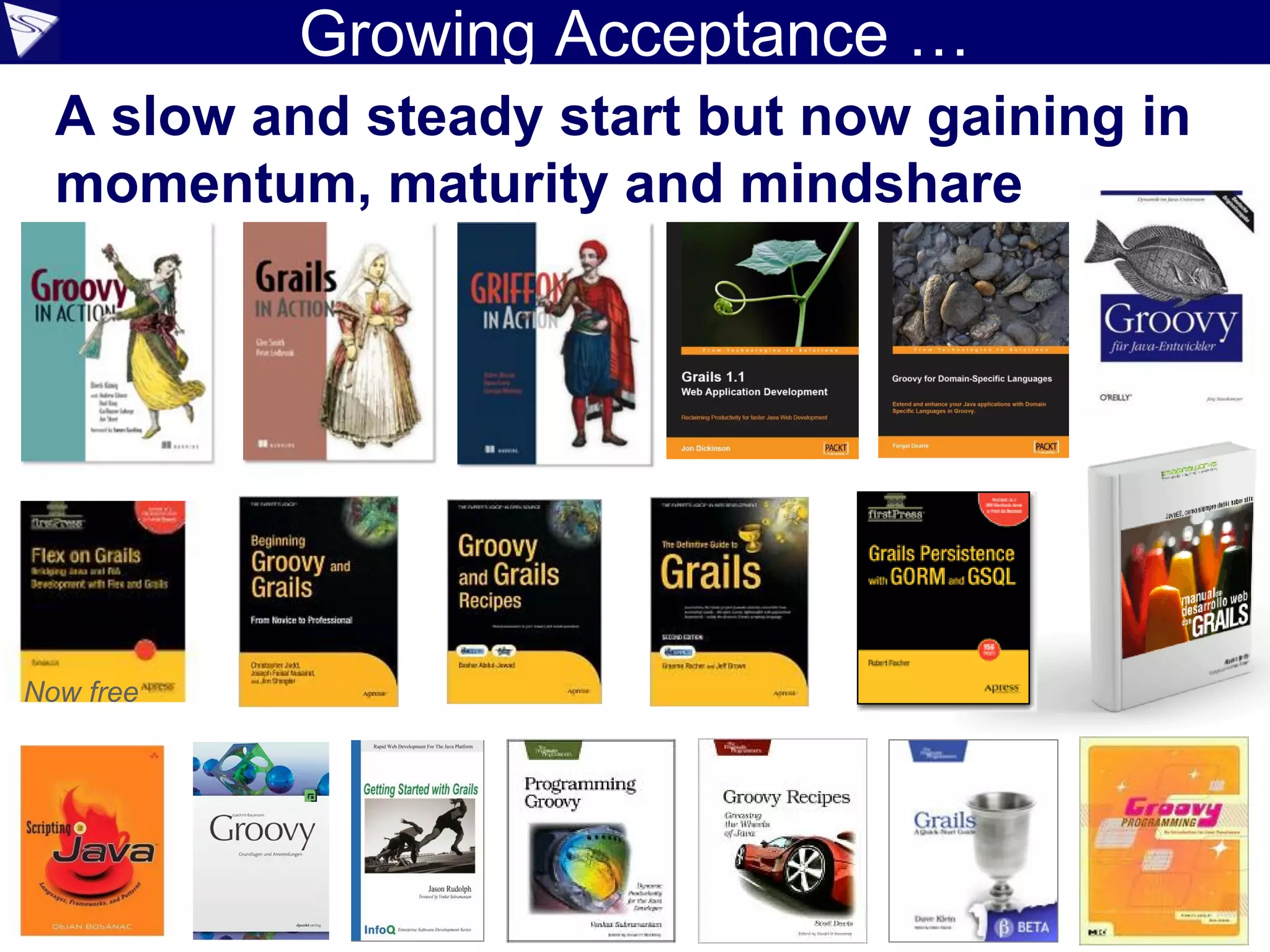 Growing Acceptance …
A slow and steady start but now gaining in
momentum, maturity and mindshare
Now free
 