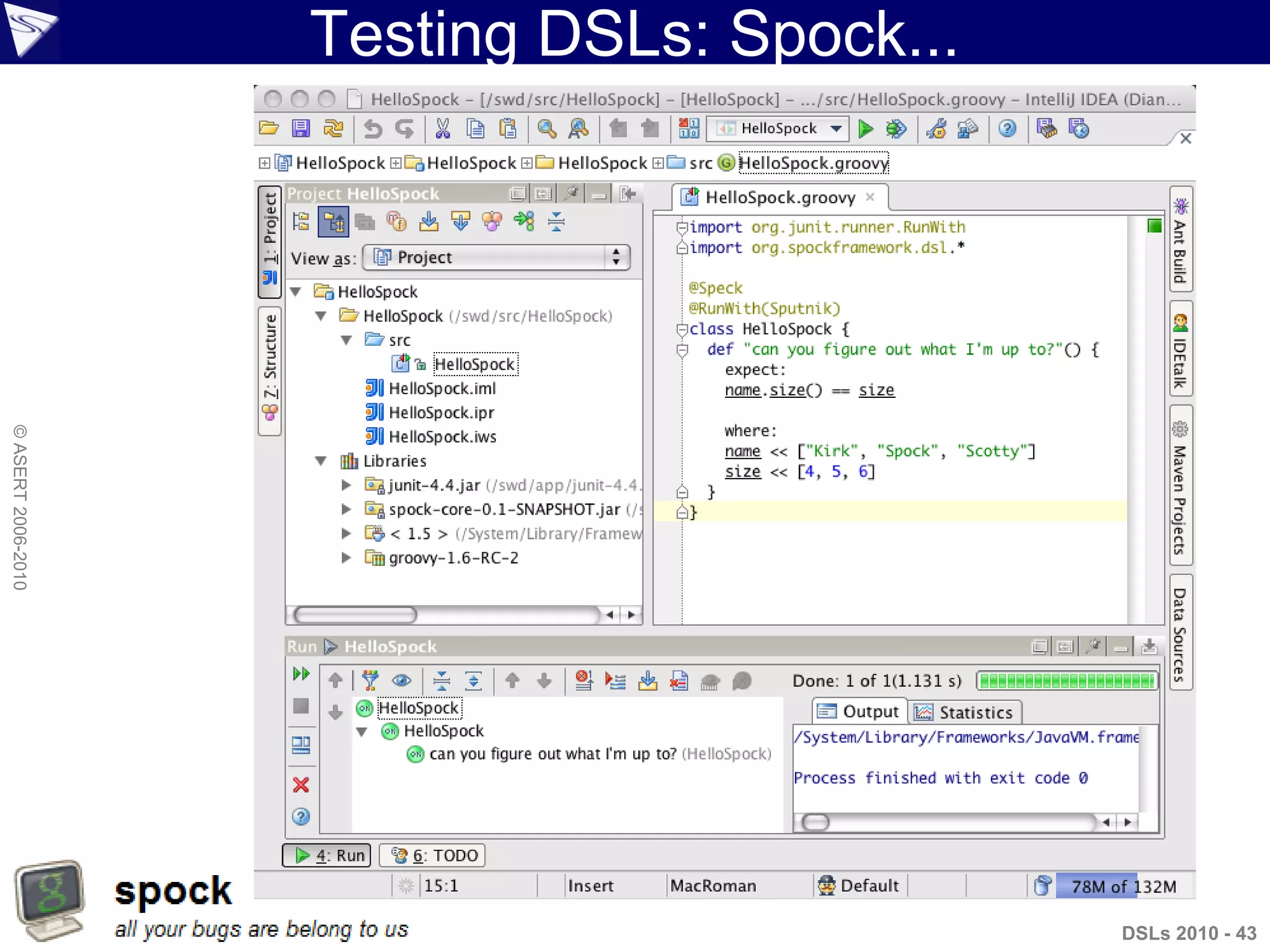 Testing DSLs: Spock...
©ASERT2006-2010
DSLs 2010 - 43
 