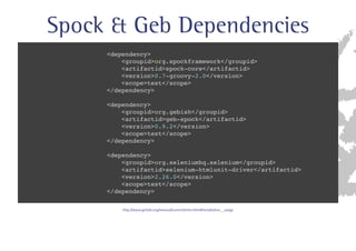 mvn verify 
... 
[INFO] --- maven-surefire-plugin:2.10:test (default-test) @ groovy-functional-tests --- 
[INFO] Surefire report directory: D:ProjekteGroovy_kind_of_TestSourcesgroovy-functional-tests 
targetsurefire-reports 
------------------------------------------------------- 
T E S T S 
------------------------------------------------------- 
Running de.javandry.groovyfunctionaltests.TrivialTest 
Tests run: 1, Failures: 0, Errors: 0, Skipped: 0, Time elapsed: 0.314 sec 
Results : 
Tests run: 1, Failures: 0, Errors: 0, Skipped: 0 
... 
[INFO] ------------------------------------------------------------------------ 
[INFO] BUILD SUCCESS 
[INFO] ------------------------------------------------------------------------ 
 