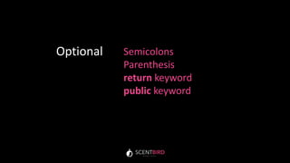 Semicolons
Parenthesis
return keyword
public keyword
Optional
 