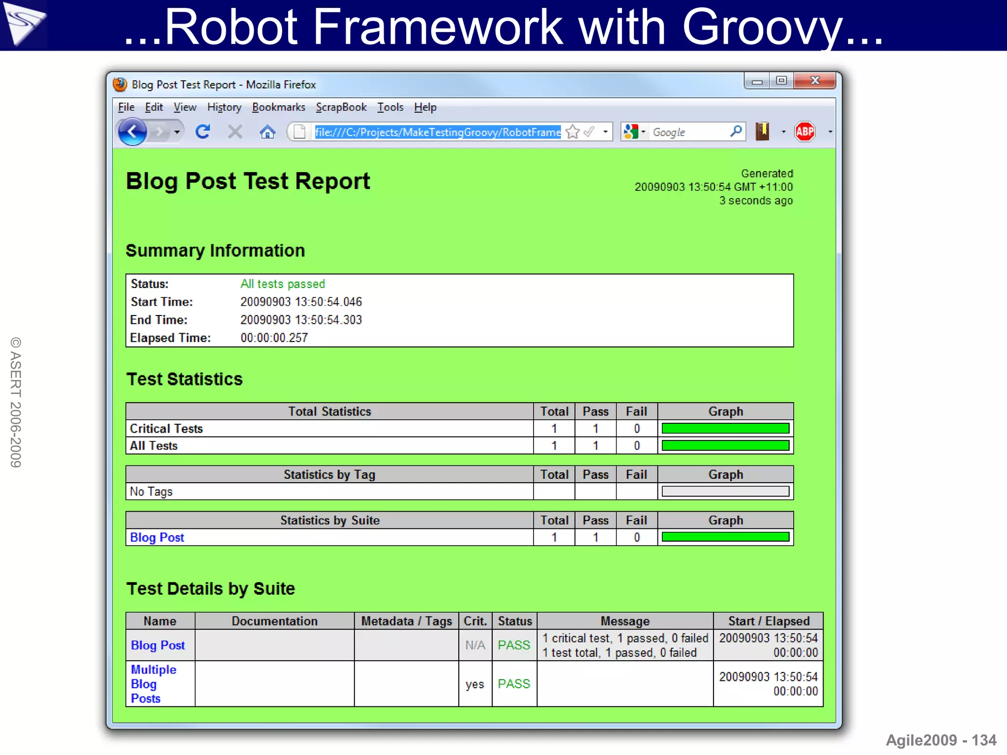 ...Robot Framework with Groovy...
© ASERT 2006-2009




                                                        Agile2009 - 134
 