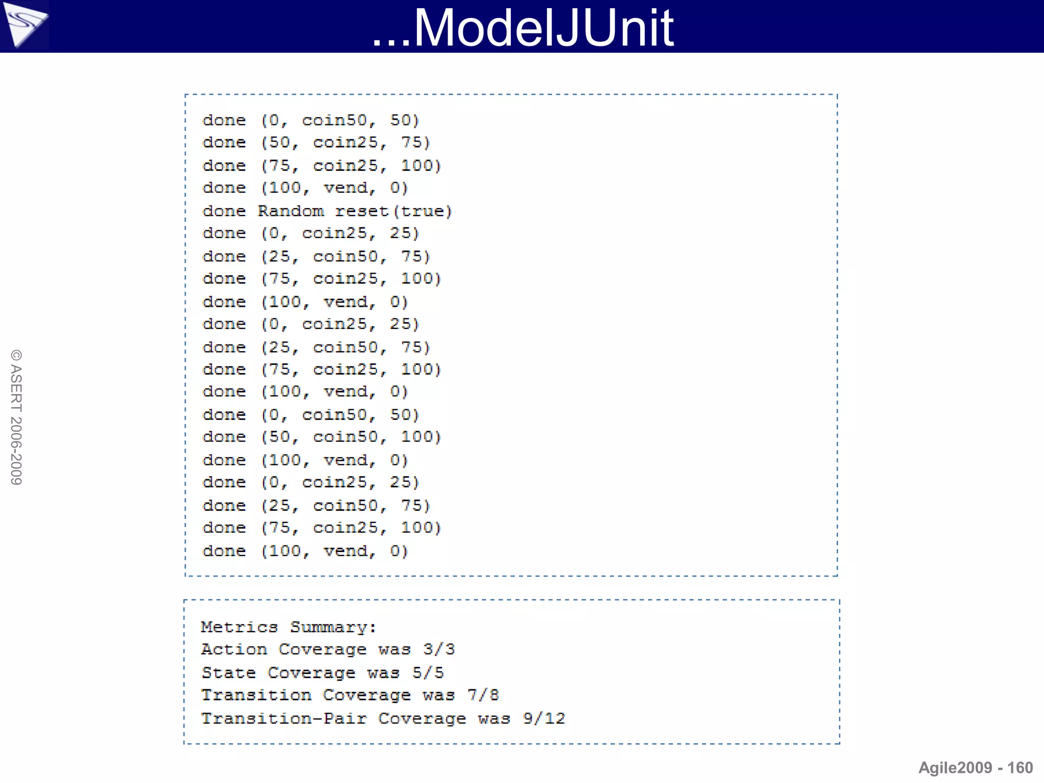 ...ModelJUnit
© ASERT 2006-2009




                                    Agile2009 - 160
 