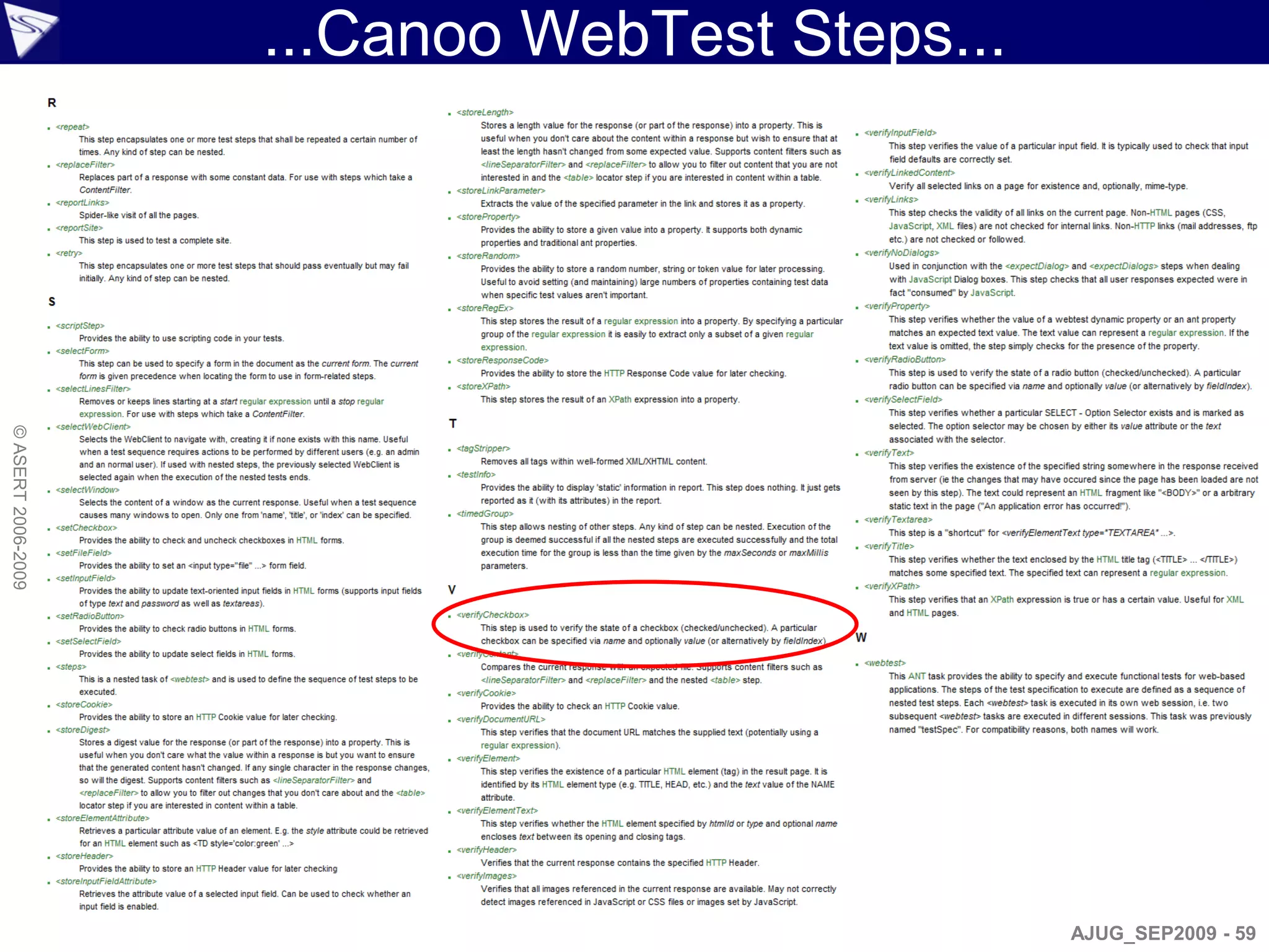 ...Canoo WebTest Steps...
© ASERT 2006-2009




                                                AJUG_SEP2009 - 59
 