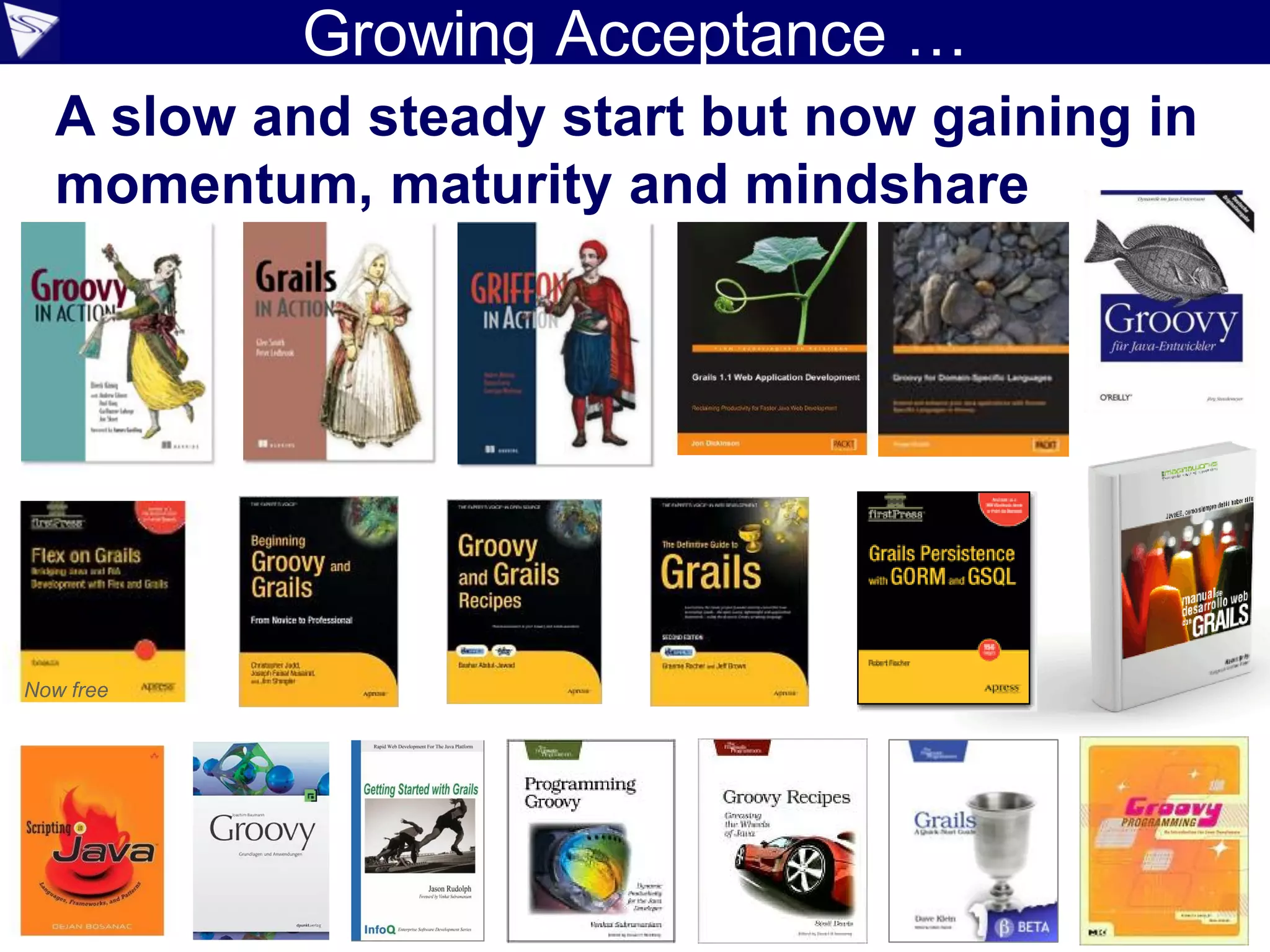 Growing Acceptance …
  A slow and steady start but now gaining in
  momentum, maturity and mindshare




Now free
 
