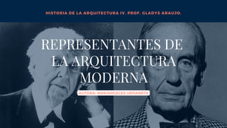 HISTORIA DE LA ARQUITECTURA IV. PROF. GLADYS ARAUJO.
REPRESENTANTES DE
LA ARQUITECTURA
MODERNA
AUTORA: MARIANGELES URDANETA
 