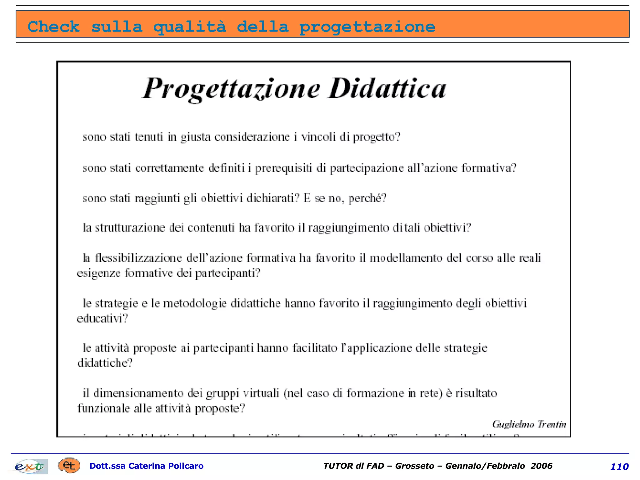 Check sulla qualità della progettazione 
