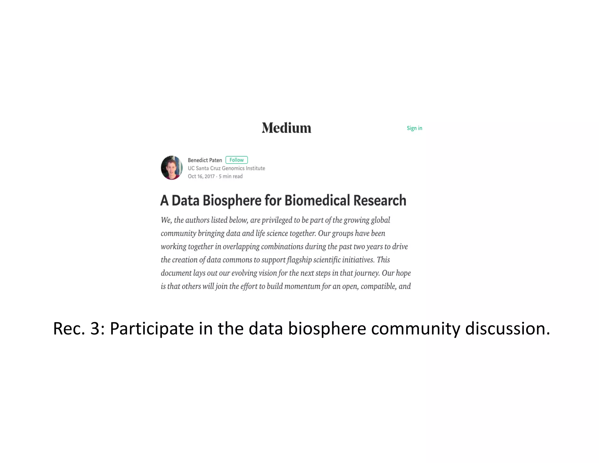 Rec. 3: Participate in the data biosphere community discussion.
 