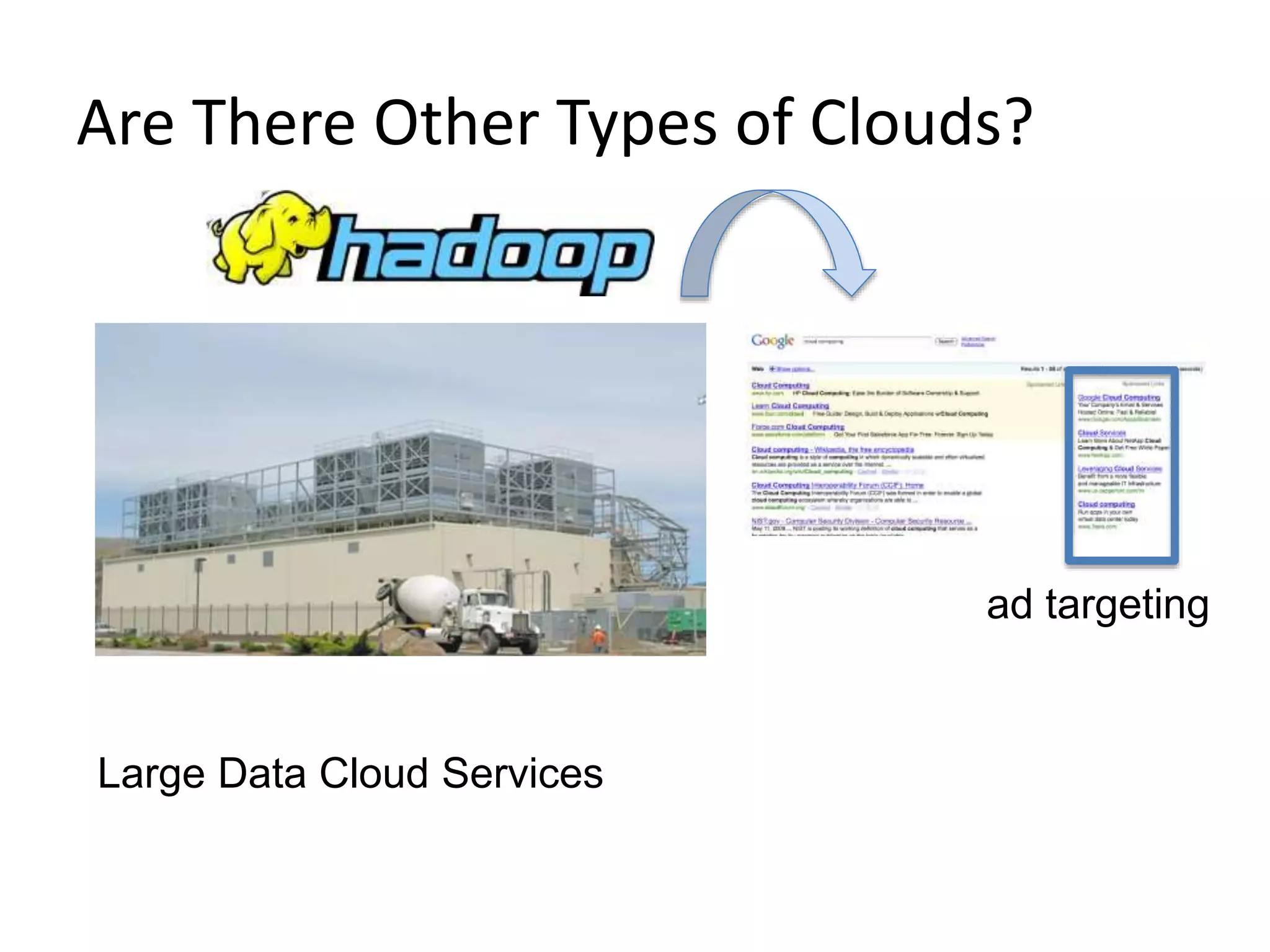 Are There Other Types of Clouds?
6
Large Data Cloud Services
ad targeting
 