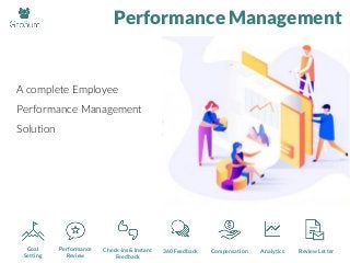 A complete Employee
Performance Management
Solution
Performance Management
Goal
Setting
Performance
Review
Check-ins & Instant
Feedback
360 Feedback Compensation Analytics Review Letter
 