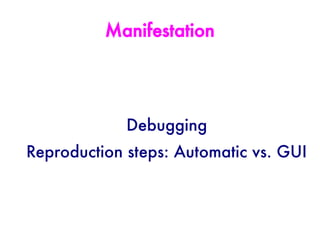 Manifestation




             Debugging
Reproduction steps: Automatic vs. GUI
 