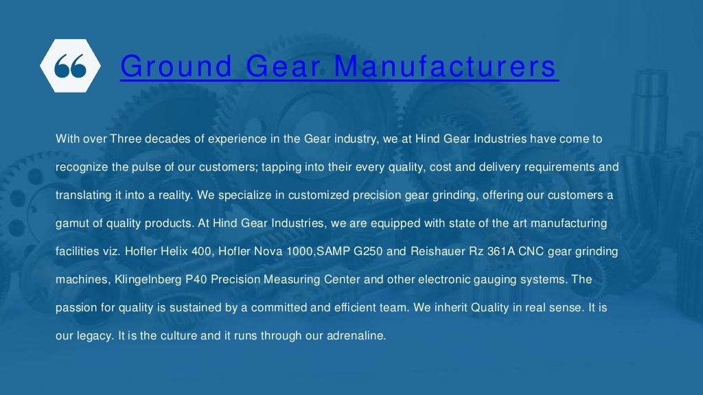 Ground Gear Manufacturers in India HindGear