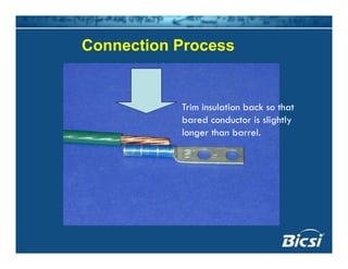Connection ProcessConnection Process
Trim insulation back so that
b d d t i li htlbared conductor is slightly
longer than barrel.
 