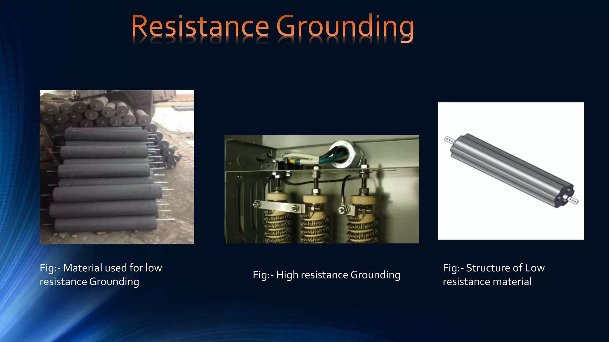 Fig:- Material used for low
resistance Grounding
Fig:- High resistance Grounding
Fig:- Structure of Low
resistance material
 