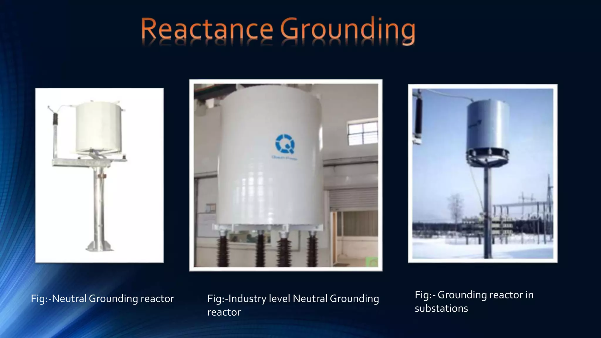 Fig:-Neutral Grounding reactor Fig:-Industry level Neutral Grounding
reactor
Fig:-Grounding reactor in
substations
 