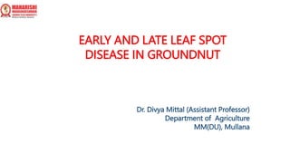 EARLY AND LATE LEAF SPOT
DISEASE IN GROUNDNUT
Dr. Divya Mittal (Assistant Professor)
Department of Agriculture
MM(DU), Mullana
 