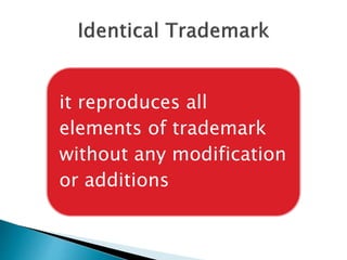 it reproduces all
elements of trademark
without any modification
or additions
 