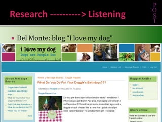 Research ----------> ListeningDel Monte: blog “I love my dog”POST