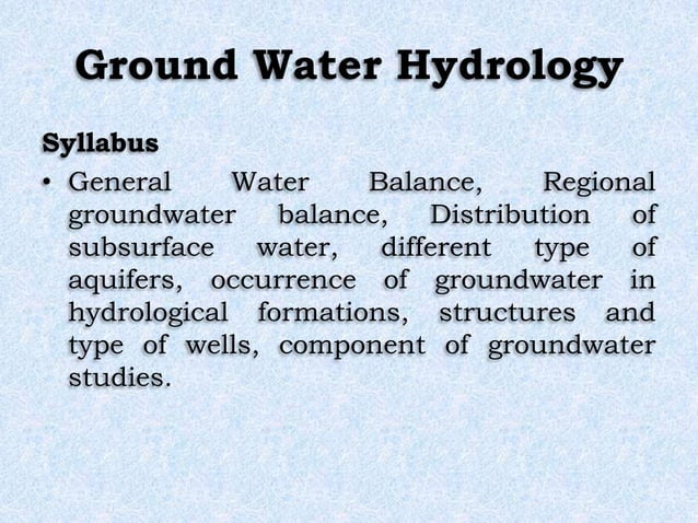 Ground Water Hydrology | PPTX | Chemistry | Science