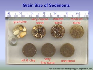 Grain Size of Sediments
http://www.brookes.ac.uk/geology/8320/grainsize.html
 