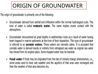 ORIGIN OF GROUNDWATER
 