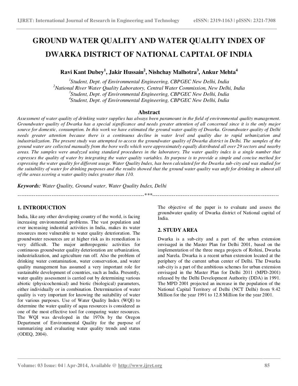 Ground water quality and water quality index of dwarka district of na…