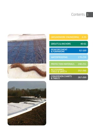 4-39
40-61
62-169
170-239
240-251
252-266
GROUNDWORK ENGINEERING
REINFORCEMENT
& FORMWORK
WATERPROOFING
PROTECTION MATERIALS
ACCESSORIES,
TOOLS & SAFETY
GROUTS & ANCHORS
3Contents
267-269CONVERSION CHARTS
& TABLES
 