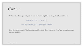 Operational Amplifier, Differential Amplifier, Summing Amplifier 