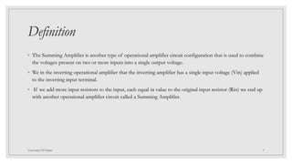 Operational Amplifier, Differential Amplifier, Summing Amplifier 