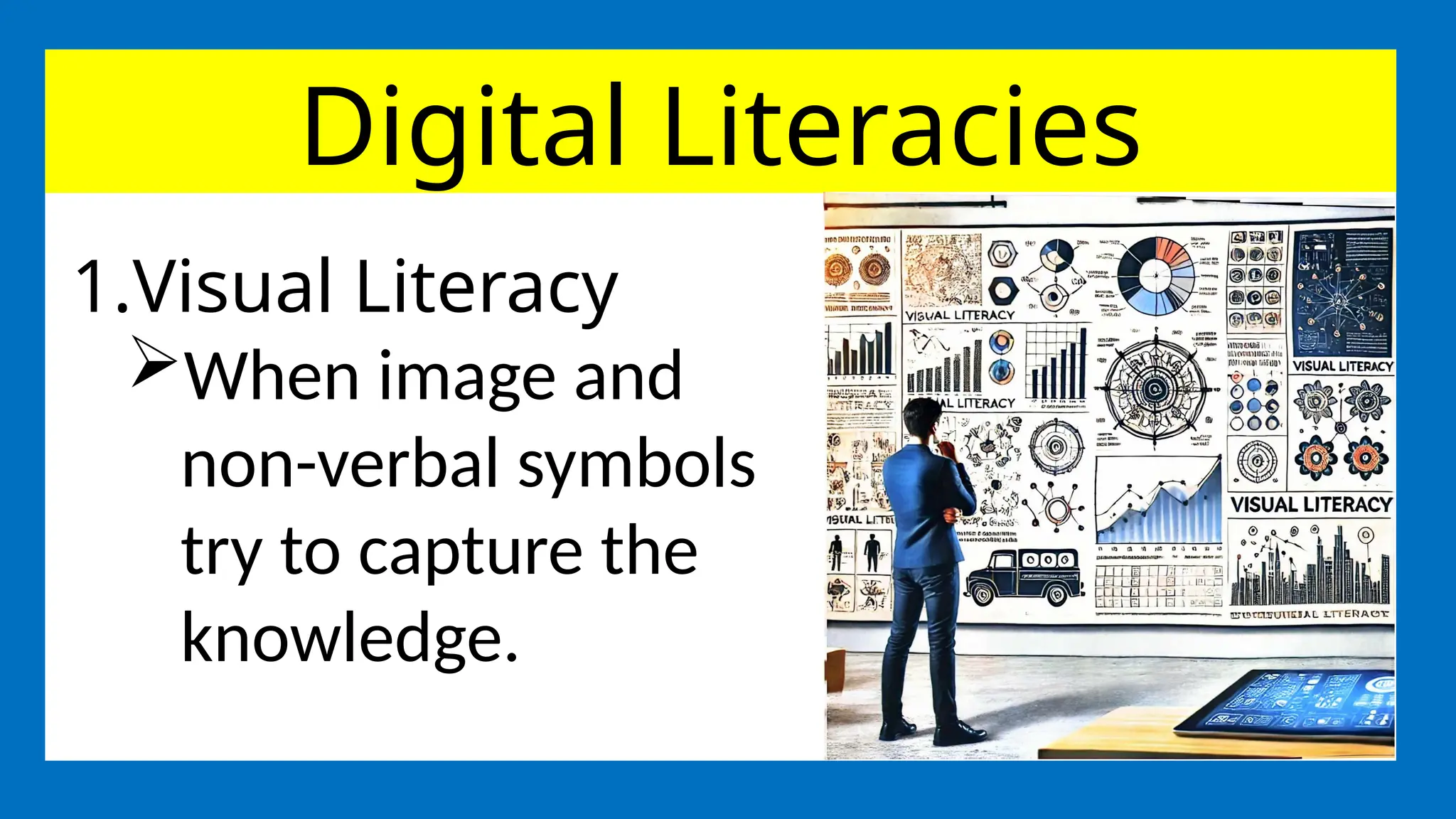 Digital Literacies
1.Visual Literacy
When image and
non-verbal symbols
try to capture the
knowledge.
 
