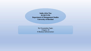 Sadia Afrin Tisa
20 MGT 076
Department of Management Studies
University of Barishal
My Presentation Topic:
Chapter: 03
E-Business Infrastructure
 