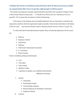Recruitment and selection process in Tesco | PDF