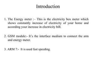 Smart Prepaid Energy Meter using ARM7 & and GSM | PPT