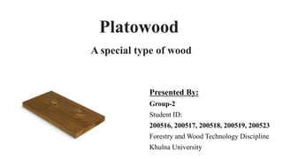 Platowood
A special type of wood
Presented By:
Group-2
Student ID:
200516, 200517, 200518, 200519, 200523
Forestry and Wood Technology Discipline
Khulna University
28 February 2024
 