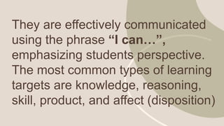 learning targets for performance and product oriented assessment | PPTX