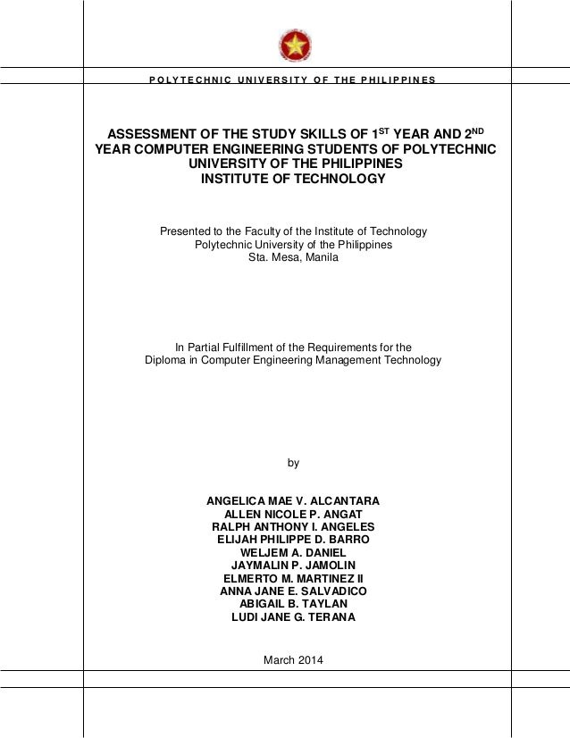 a thesis assessment of the levels of study skills of computer engineering students at the polytechnic university of the phillippines 1 638