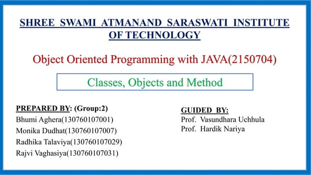 Classes, Objects and Method - Object Oriented Programming with Java ...