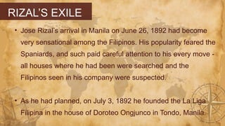 Jose Rizal Exiled Exile, Trial, Execution and Martydom Life and Works of Rizal Topic 3 ...