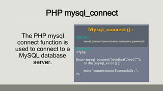 PHP mysql_select_db (Gatdula)
The
mysqli_select_db
function is used to
select a database.
 
